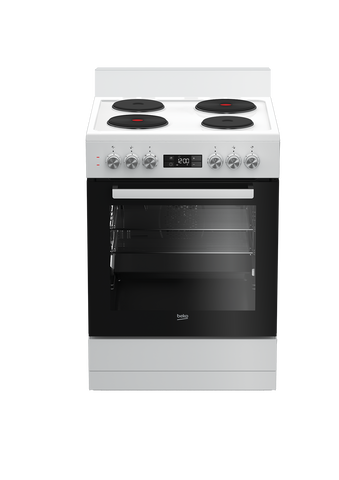 Beko 60cm, White, Free Standing Cooker with 4 zone Electric Hotplate