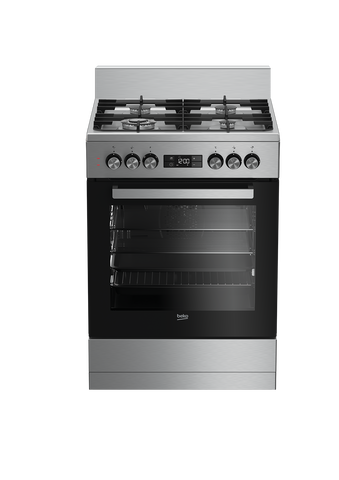 Beko 60cm, S/S, Free Standing Cooker with 4 zone Gas Cooktop