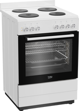 Load image into Gallery viewer, Beko 60cm, White, Free Standing Cooker with 4-zone Cast Hot-plate cooktop
