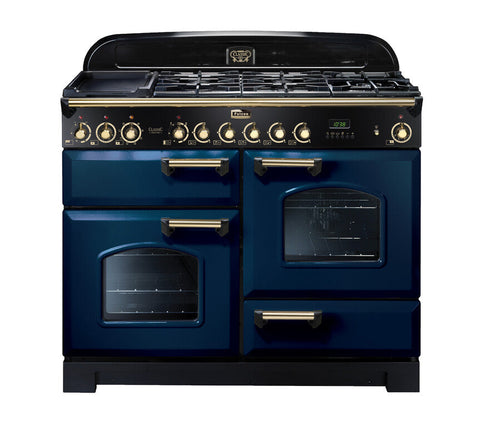 FALCON CLASSIC DELUXE 110CM DUAL FUEL COOKER REGAL BLUE BRASS