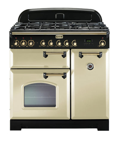 FALCON CLASSIC DELUXE 90CM DUAL FUEL COOKER CREAM BRASS