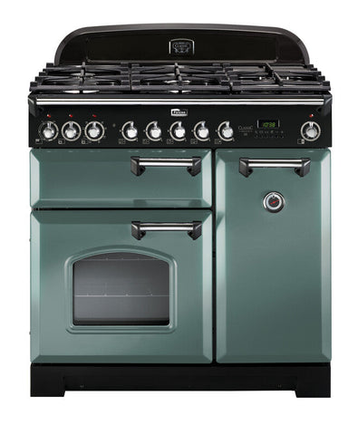 FALCON CLASSIC DELUXE 90CM DUAL FUEL COOKER MINERAL GREEN CHROME