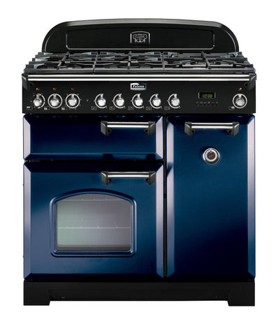 FALCON CLASSIC DELUXE 90CM DUAL FUEL COOKER REGAL BLUE CHROME
