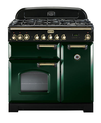 FALCON CLASSIC DELUXE 90CM DUAL FUEL COOKER RACING GREEN BRASS