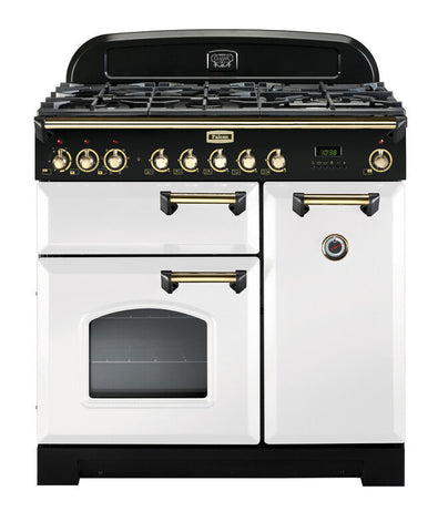 FALCON CLASSIC DELUXE 90CM DUAL FUEL COOKER WHITE BRASS
