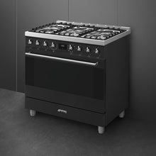 Load image into Gallery viewer, SMEG Classic Pyro 6 Burner Dual Fuel Freestanding Cooker 90cm Matte Black