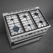 Load image into Gallery viewer, SMEG Classic Pyro 6 Burner Dual Fuel Freestanding Cooker 90cm Stainless Steel