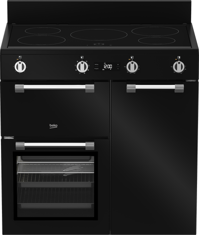 Beko 90cm, Black, Multi-door Country-Style Cooker with 5 zone Induction Cooktop