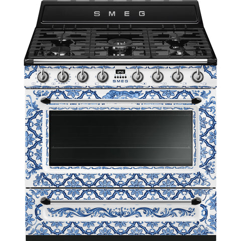 SMEG Dolce & Gabbana Dual Fuel MF Freestanding Cooker 90cm Blu Mediterraneo