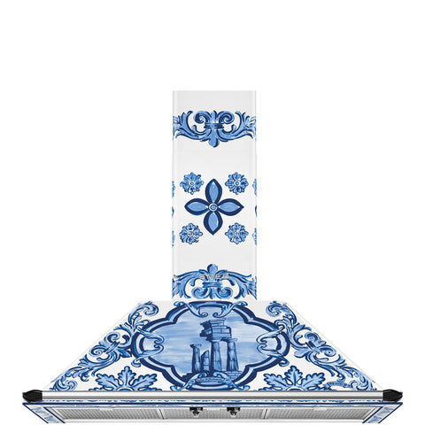 SMEG Dolce & Gabbana Victoria Wallmount Canopy Rangehood 90cm Blu Mediterranean