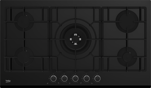 Beko 90cm 5-Zone, Knob Control Gas on Glass Cooktop with Wok Burner