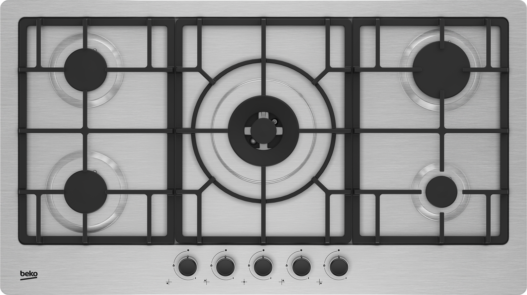 Beko 90cm 5-Zone, Knob Control Gas Cooktop with Wok Burner