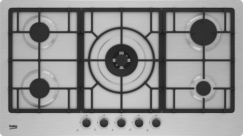 Beko 90cm 5-Zone, Knob Control Gas Cooktop with Wok Burner