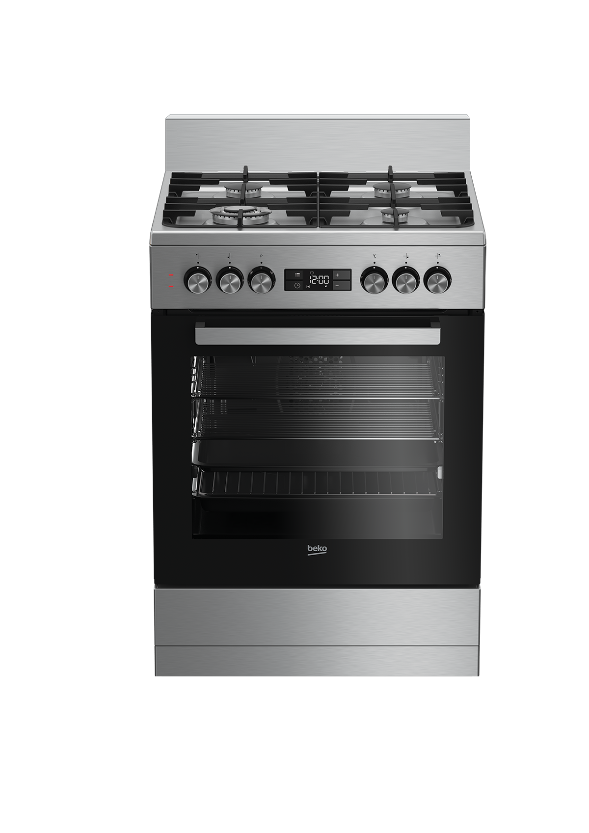 Beko 60cm, S/S, Free Standing Cooker with 4 zone Gas Cooktop