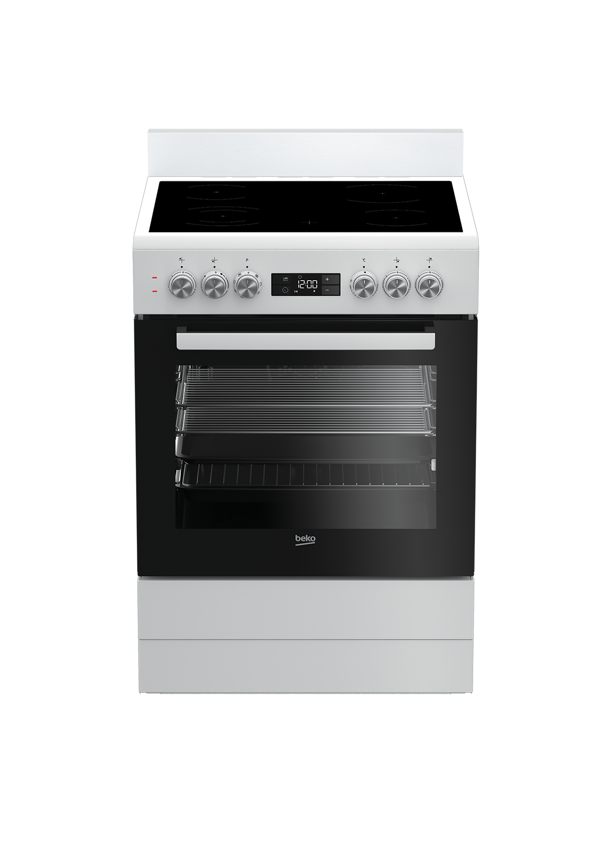 Beko 60cm, White, Free Standing Cooker with 4 zone Ceramic Cooktop