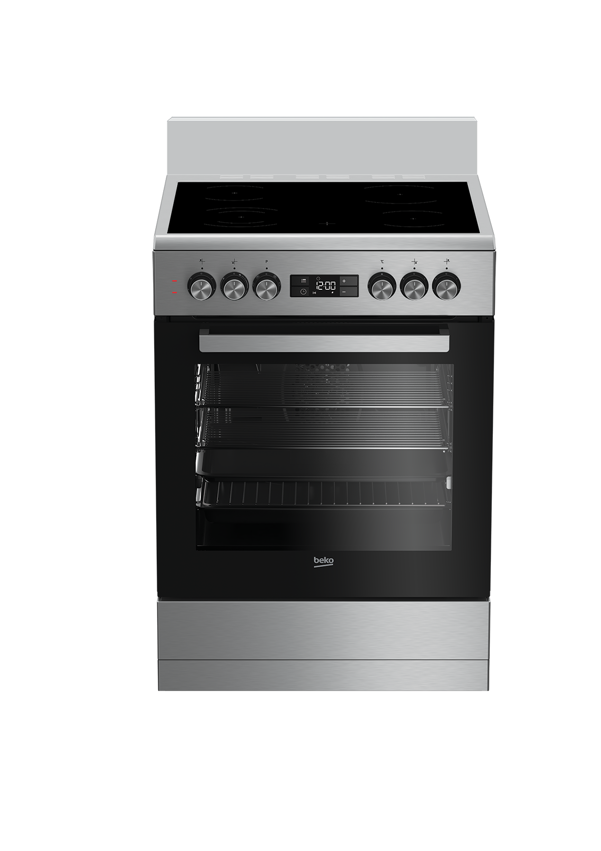 Beko 60cm, S/S, Free Standing Cooker with 4 zone Ceramic Cooktop