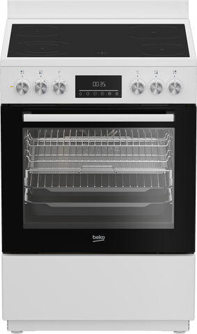 Beko 60cm, White, Free Standing Cooker with 4-zone Ceramic cooktop