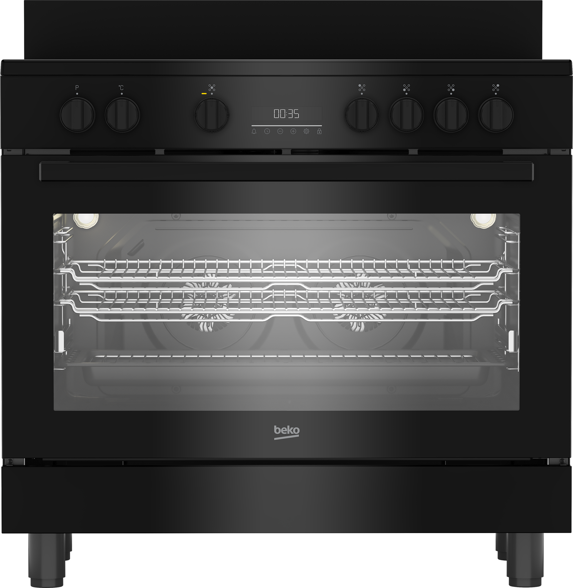Beko 90cm, S/S, Free Standing Cooker with 5 zone Ceramic Cooktop