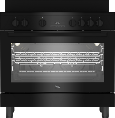 Beko 90cm, S/S, Free Standing Cooker with 5 zone Ceramic Cooktop