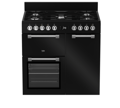 Beko 90cm, Black, Multi-door Country-Style Cooker with 5 zone Gas Cooktop