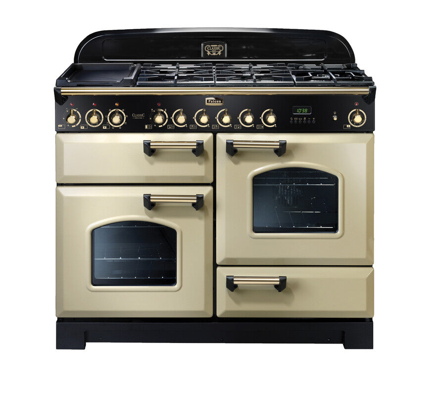FALCON CLASSIC DELUXE 110CM DUAL FUEL COOKER CREAM BRASS