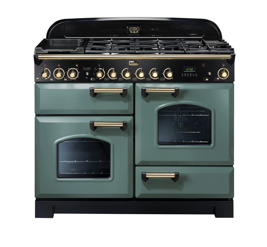 FALCON CLASSIC DELUXE 110CM DUAL FUEL COOKER MINERAL GREEN BRASS