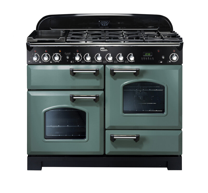 FALCON  DELUXE 110CM DUAL FUEL COOKER MINERAL GREEN CHROME
