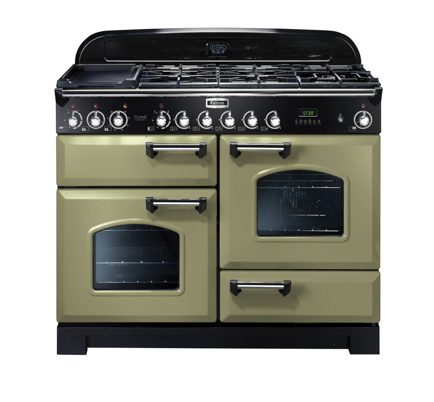 FALCON CLASSIC DELUXE 110CM DUAL FUEL COOKER OLIVE GREEN CHROME