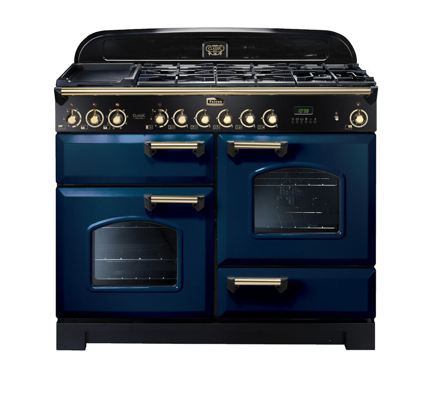 FALCON CLASSIC DELUXE 110CM DUAL FUEL COOKER REGAL BLUE BRASS