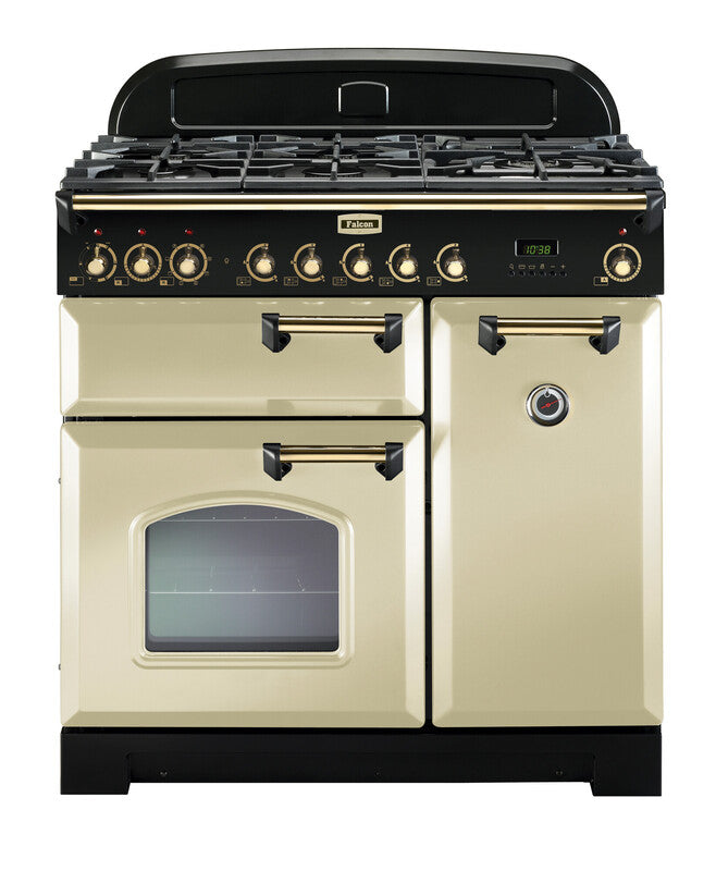 FALCON CLASSIC DELUXE 90CM DUAL FUEL COOKER CREAM BRASS
