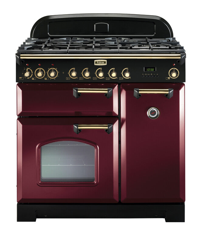 FALCON CLASSIC DELUXE 90CM DUAL FUEL COOKER CRANBERRY BRASS