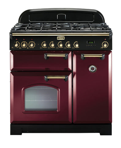 FALCON CLASSIC DELUXE 90CM DUAL FUEL COOKER CRANBERRY BRASS