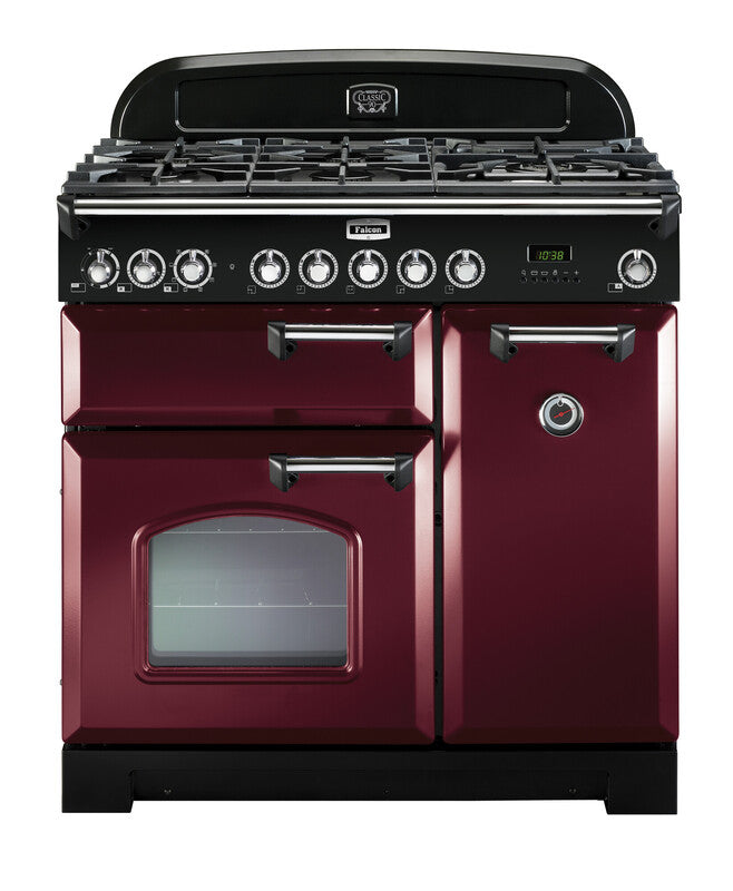 FALCON CLASSIC DELUXE 90CM DUAL FUEL COOKER CRANBERRY CHROME