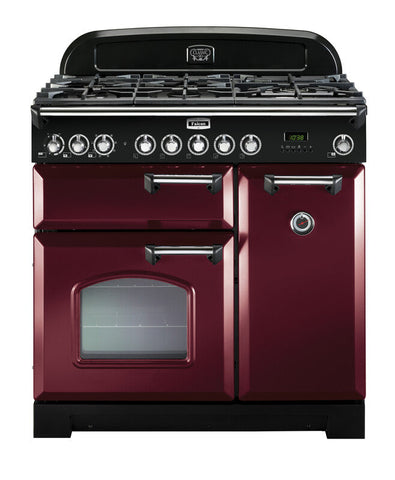 FALCON CLASSIC DELUXE 90CM DUAL FUEL COOKER CRANBERRY CHROME