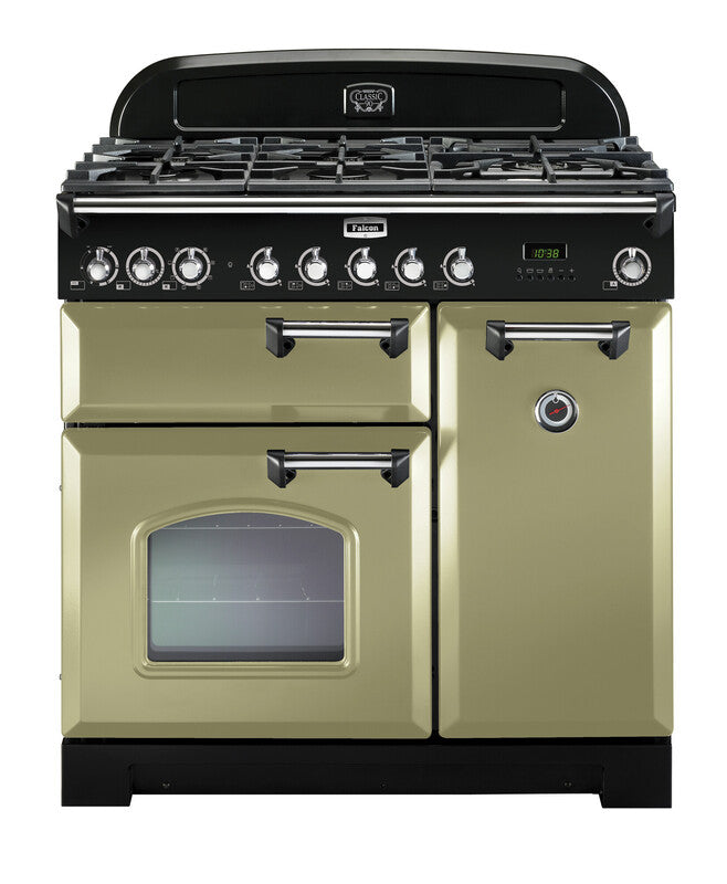 FALCON CLASSIC DELUXE 90CM DUAL FUEL COOKER OLIVE GREEN CHROME