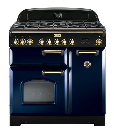 FALCON CLASSIC DELUXE 90CM DUAL FUEL COOKER REGAL BLUE BRASS
