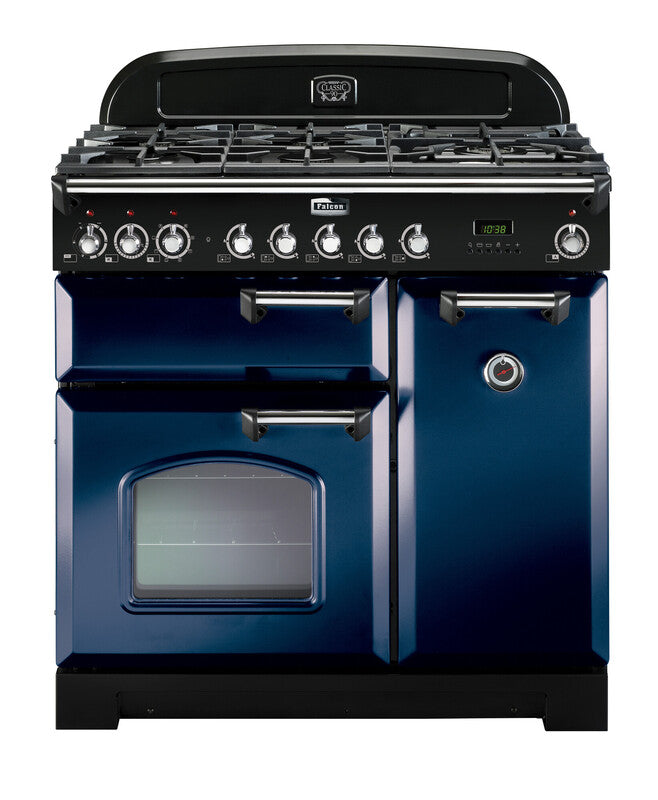 FALCON CLASSIC DELUXE 90CM DUAL FUEL COOKER REGAL BLUE CHROME