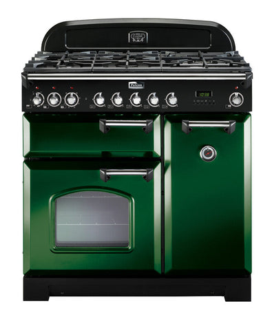 FALCON CLASSIC DELUXE 90CM DUAL FUEL COOKER RACING GREEN CHROME