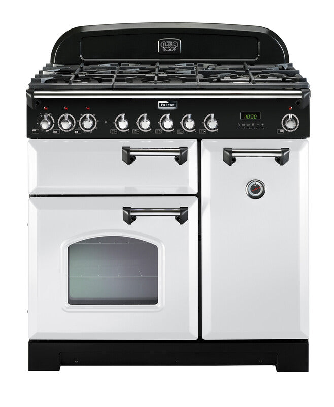 FALCON CLASSIC DELUXE 90CM DUAL FUEL COOKER WHITE CHROME