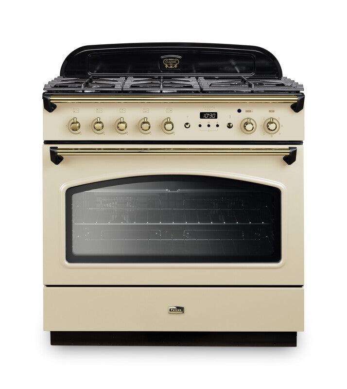 FALCON CLASSIC FX90 DUAL FUEL SINGLE OVEN COOKER CREAM BRASS