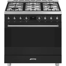 Load image into Gallery viewer, SMEG Classic Pyro 6 Burner Dual Fuel Freestanding Cooker 90cm Matte Black
