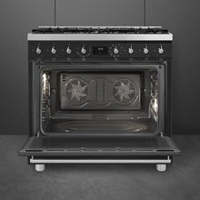 Load image into Gallery viewer, SMEG Classic Pyro 6 Burner Dual Fuel Freestanding Cooker 90cm Matte Black

