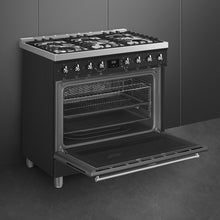 Load image into Gallery viewer, SMEG Classic Pyro 6 Burner Dual Fuel Freestanding Cooker 90cm Matte Black

