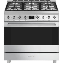 Load image into Gallery viewer, SMEG Classic Pyro 6 Burner Dual Fuel Freestanding Cooker 90cm Stainless Steel
