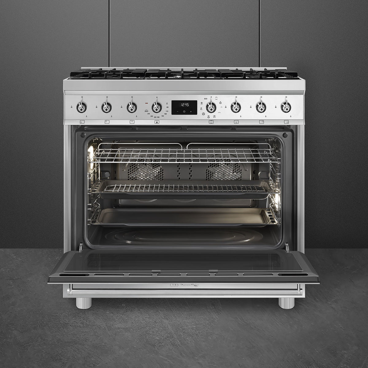 SMEG Classic Pyro 6 Burner Dual Fuel Freestanding Cooker 90cm Stainles ...
