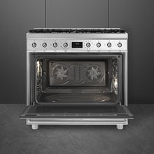 Load image into Gallery viewer, SMEG Classic Pyro 6 Burner Dual Fuel Freestanding Cooker 90cm Stainless Steel
