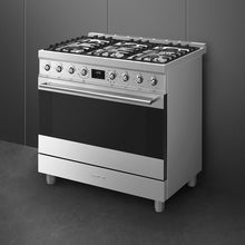 Load image into Gallery viewer, SMEG Classic Pyro 6 Burner Dual Fuel Freestanding Cooker 90cm Stainless Steel

