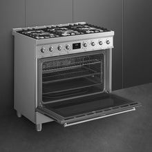 Load image into Gallery viewer, SMEG Classic Pyro 6 Burner Dual Fuel Freestanding Cooker 90cm Stainless Steel

