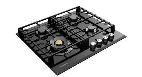 EUROMAID 60CM, 4 BURNER GAS COOKTOP, BLACK GLASS