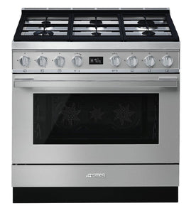 SMEG 90CM PORTOFINO PYROLYTIC FREESTANDING OVEN WITH GAS COOKTOP STAINLESS